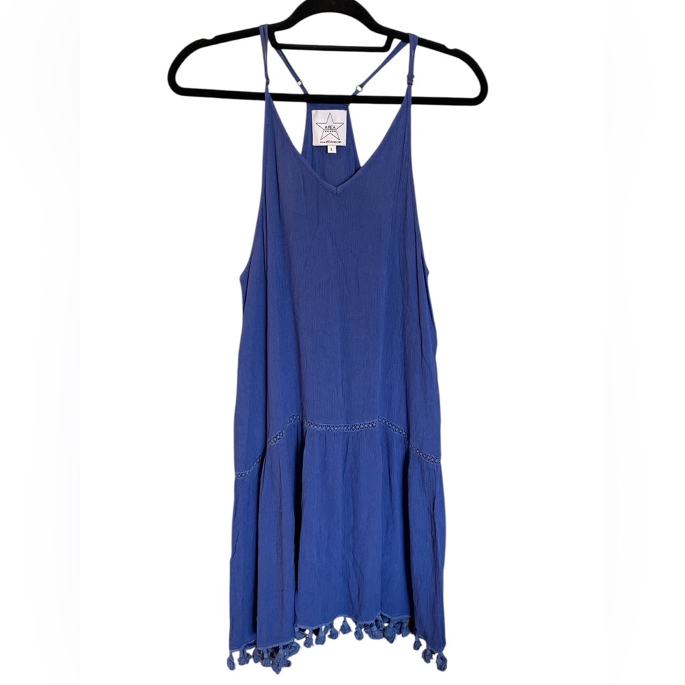 Area Stars Tassel Trim Tank Dress In Blue Size Large